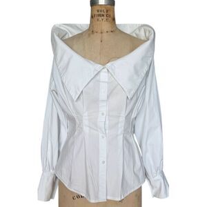 Key Couture White Oversized Collar Blouse M
